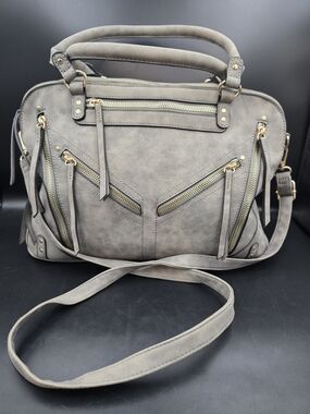 Women's Grey Satchel with Gold Hardware and Detachable Strap